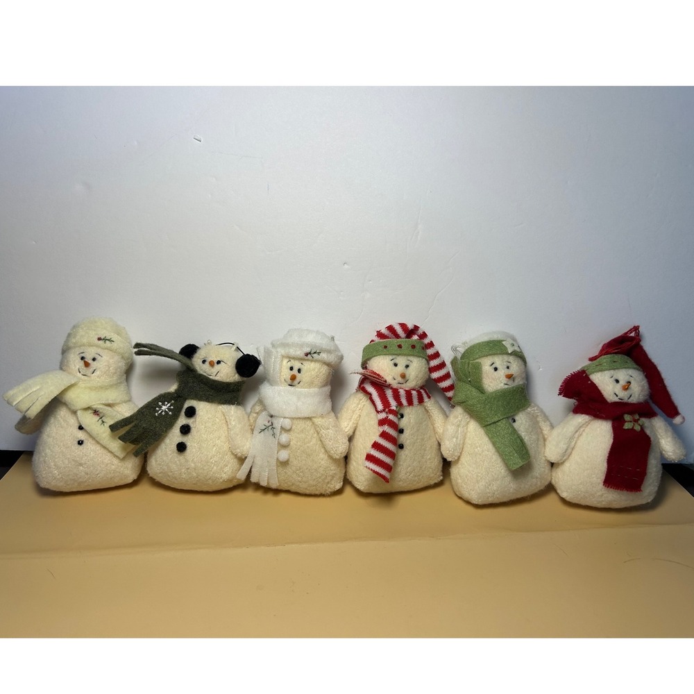Bunnies By The Bay Wee Merry Men Snowman Plush Ornament Set of 6 with Box